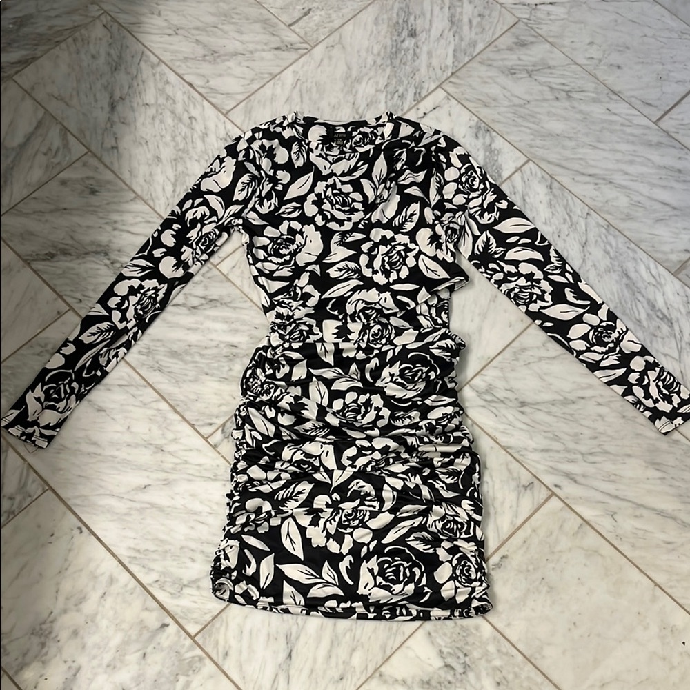 AFRM Black and White Floral Long Sleeve Dress